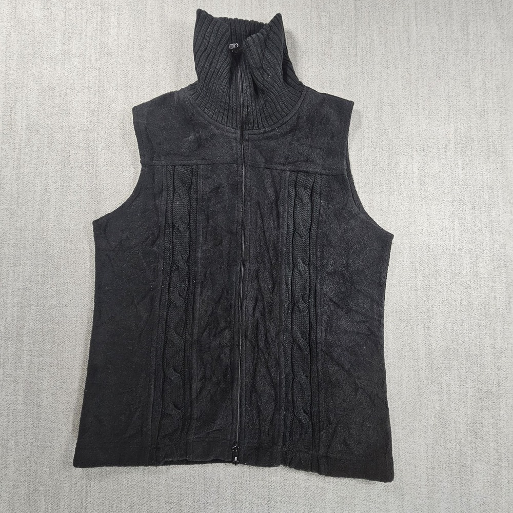 Carolyn Taylor For Biodesign Women's Black Sweater‎ Vest Full Zip Size Small